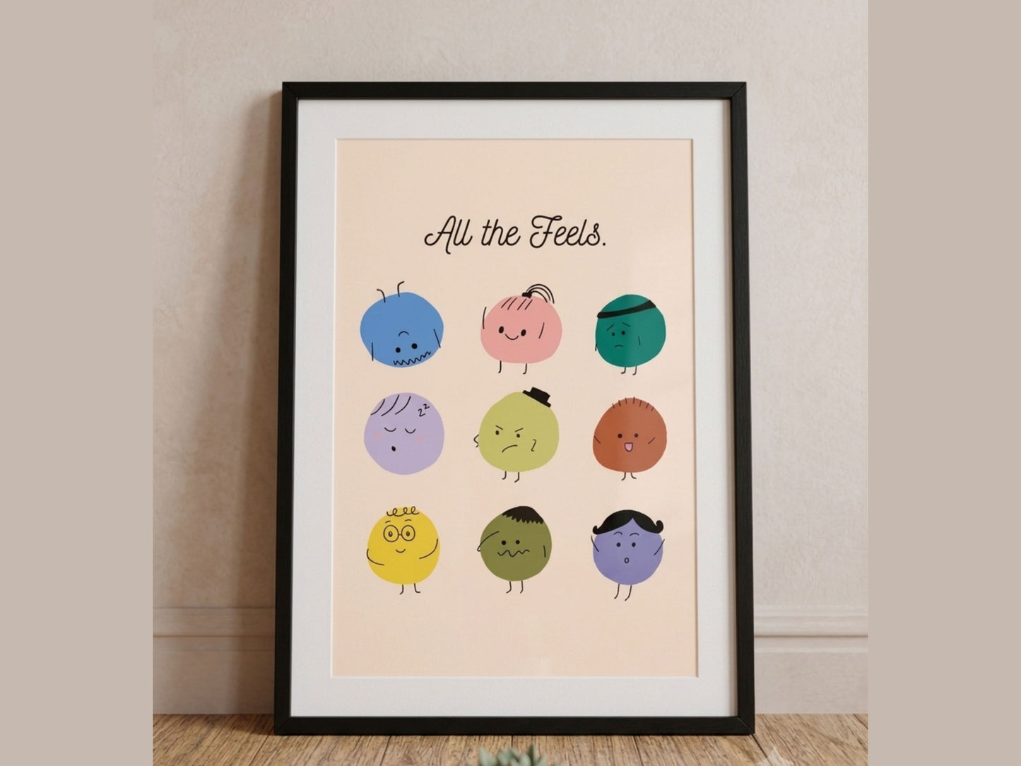 All The Feels Emotions Poster | Hand-drawn Classroom Feelings Chart | SEL Wall Art | School Counselor Decor | Therapist Office Matte Poster Print
