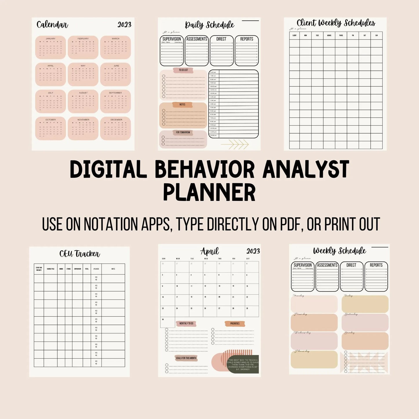 Digital BCBA Planner 2025 Calendar years, Behavior analyst digital planner Fillable PDF, ABA printable schedule