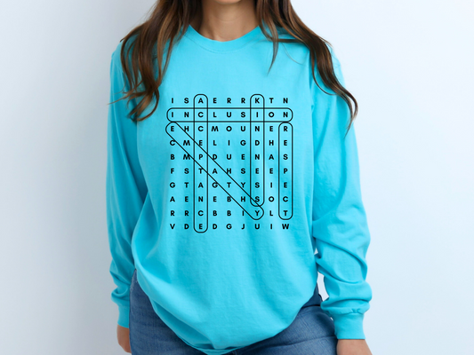 Inclusion and Acceptance Word Search Long Sleeve Shirt, Special Education Advocacy Tee, Shirt for Teacher Therapist Advocate