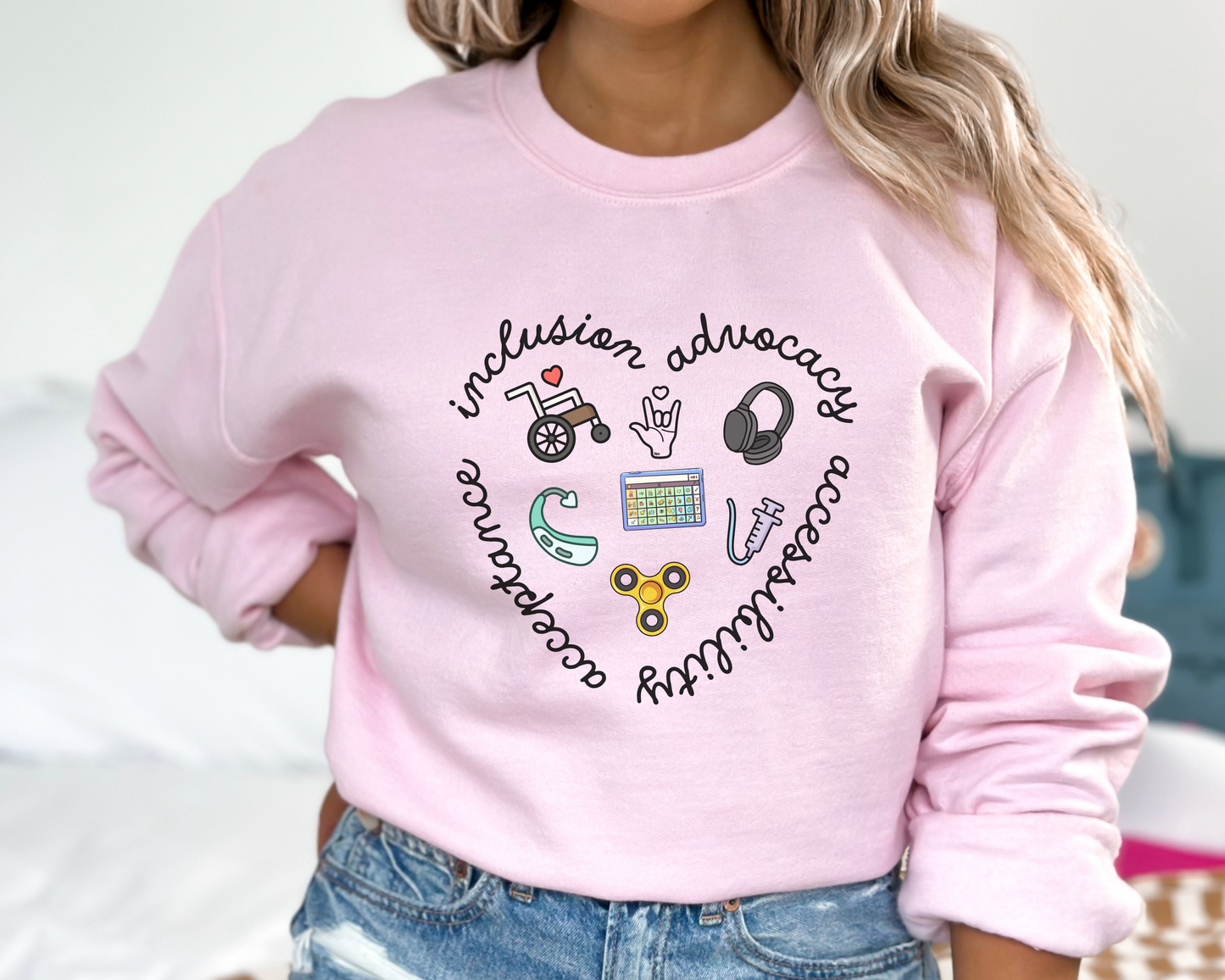 Inclusion and Advocacy Heart Sweatshirt, Disability Acceptance Crewneck, Gift for Special Education Teacher, Comfort Colors 1717
