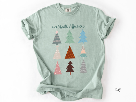 Christmas Celebrate Differences T-shirt, Inclusion and Acceptance Tee, Unisex Garment-Dyed Top, Gift for Teachers