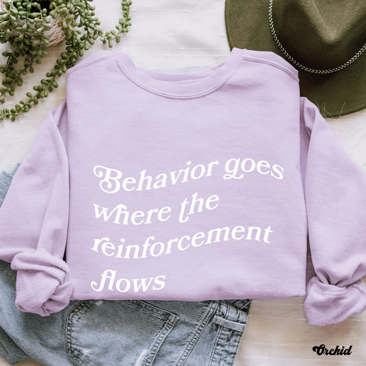 Comfort Colors Behavior Goes where the reinforcement flows Tee, bcba shirt rbt, gift for aba therapist