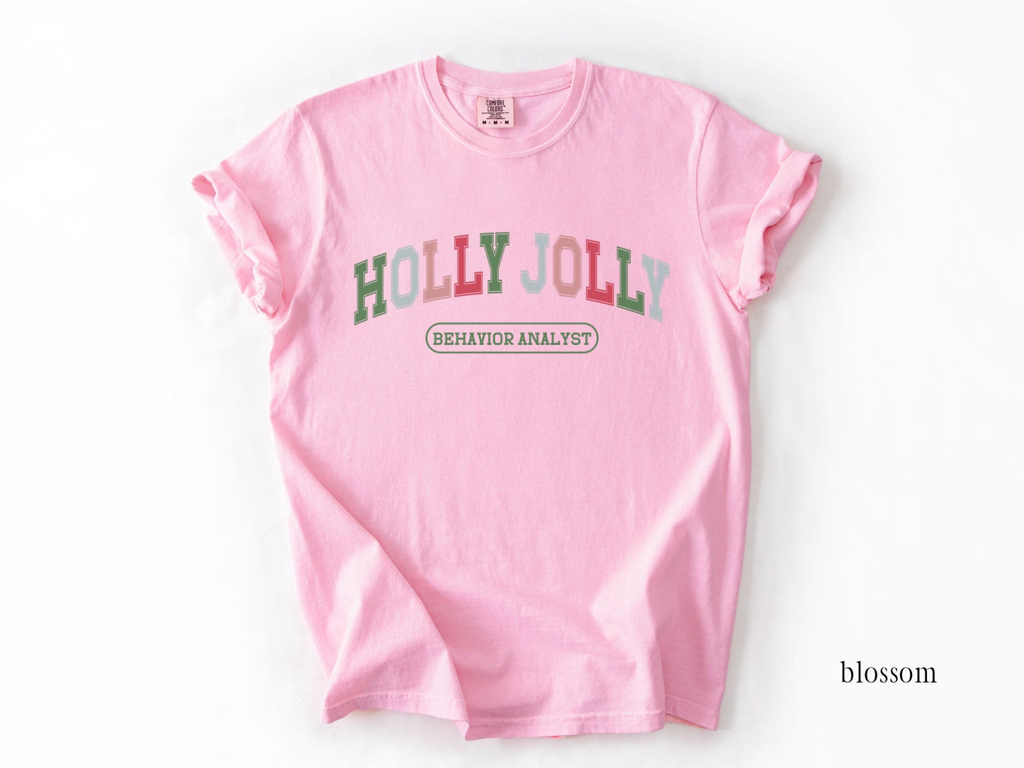 Christmas BCBA Varsity T Shirt, Holly Jolly Behavior Analyst tee, cute bcba rbt aba apparel, Comfort Colors 6014