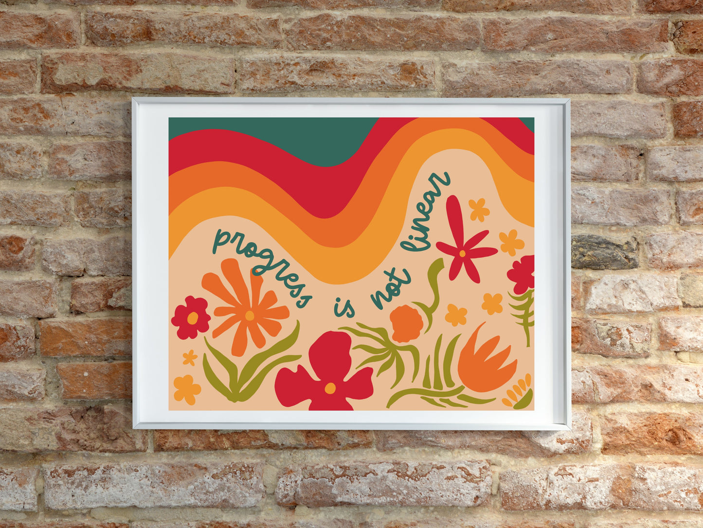 Progress Is Not Linear Poster | Retro Groovy Classroom Print | Hand-drawn Special Education Decor | Boho Floral Motivational Print