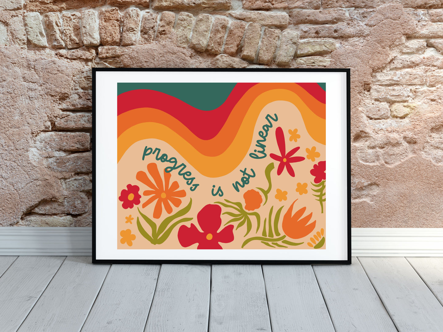 Progress Is Not Linear Poster | Retro Groovy Classroom Print | Hand-drawn Special Education Decor | Boho Floral Motivational Print