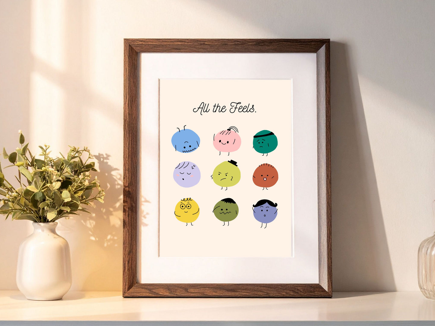 All The Feels Emotions Poster | Hand-drawn Classroom Feelings Chart | SEL Wall Art | School Counselor Decor | Therapist Office Matte Poster Print