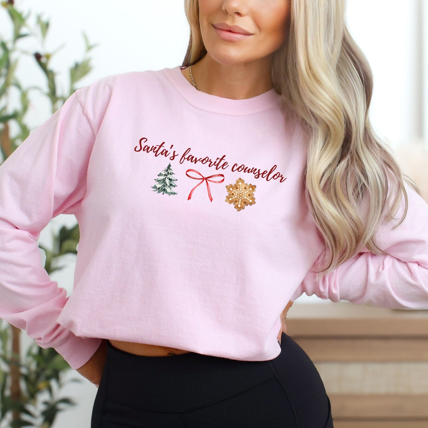 Christmas School Counselor Long Sleeve Shirt, Santa's Favorite Counselor, Comfort Colors holiday apparal, gift for counselor