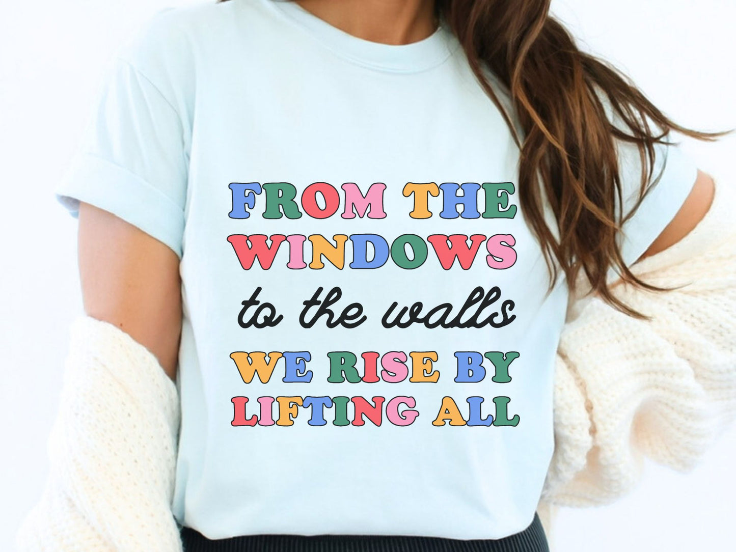 We Rise by Lifting All, Inclusive Teacher T-Shirt, Equity & Kindness Graphic Tee