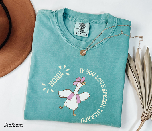 Honk if You Love Speech Therapy T-Shirt, Funny Goose SLP Tee, SLP SLPA Graphic Tee, Gift for Speech Therapists