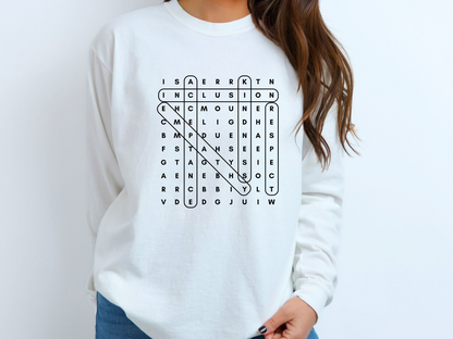 Inclusion and Acceptance Word Search Long Sleeve Shirt, Special Education Advocacy Tee, Shirt for Teacher Therapist Advocate